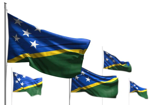 Wonderful Five Flags Solomon Islands Wave Isolated White Picture Selective — Stock Photo, Image