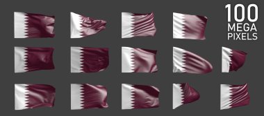 Katar bayrağının gri arkaplanda izole edilmiş birçok görüntüsü - nesnenin 3B görüntüsü