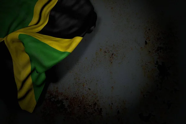 Maravilhosa Ilustração Escura Bandeira Jamaica Com Grandes Dobras Metal Enferrujado — Fotografia de Stock