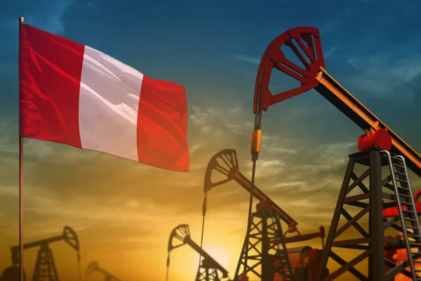 Концепция Нефтяной Промышленности Перу Промышленная Иллюстрация Развевающиеся Флаги Перу Нефтяные — стоковое фото