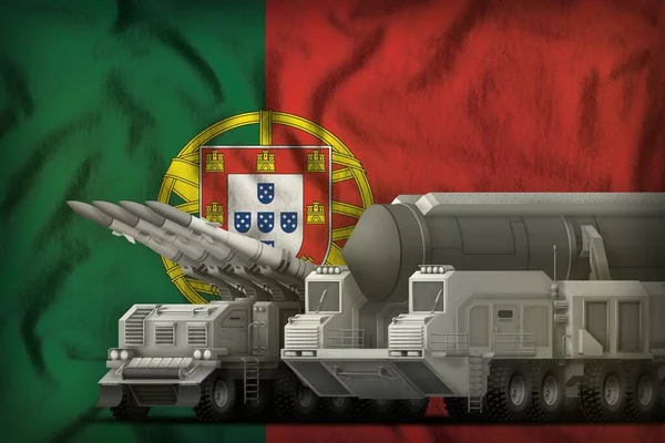 Forze Missilistiche Sullo Sfondo Della Bandiera Portoghese Portogallo Concetto Forze — Foto Stock