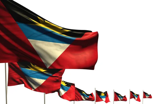 Wonderful Many Antigua Barbuda Flags Placed Diagonal Isolated White Space — Stock Photo, Image