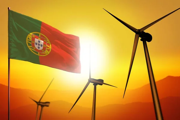 Portugal Énergie Éolienne Concept Environnement Énergétique Alternatif Avec Turbines Drapeau — Photo