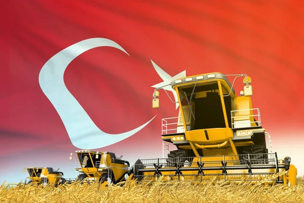 Cosechadora Agrícola Centeno Amarillo Campo Con Fondo Bandera Turquía Concepto — Foto de Stock
