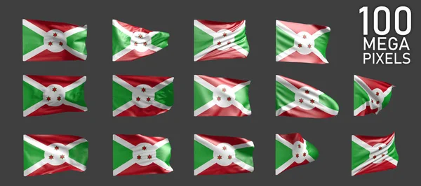 Varios Renderizados Realistas Bandera Burundi Aislados Sobre Fondo Gris Ilustración —  Fotos de Stock