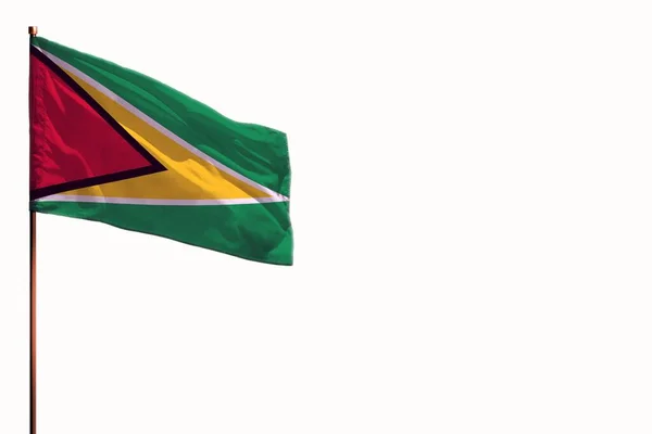 Fluttering Guyana Flag Isolated Mockup Place Your Text White Background — Stock Photo, Image