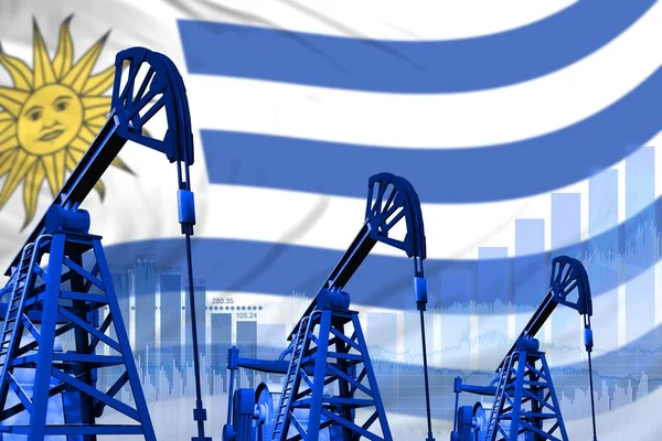 Uruguay oil and petrol industry concept, industrial illustration on Uruguay flag background. 3D Illustration