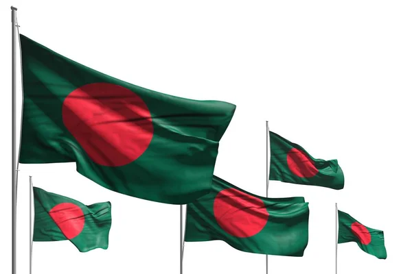 Schöne Fünf Flaggen Von Bangladesch Werden Isoliert Auf Weiß Geschwenkt — Stockfoto