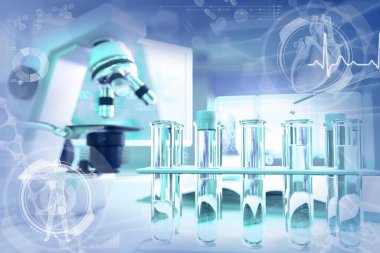 mikrobiyoloji araştırma dokusu, kavramsal tıbbi 3D illüstrasyon - klinikte kanıtlar ve mikroskop