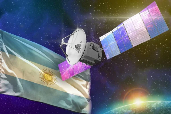 Műholdas Argentína Zászló Űrkommunikációs Technológia Koncepció Illusztráció — Stock Fotó