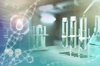 Modern eczacılık üniversite tesisinde laboratuvar kanıtları - bakteri tasarımı için içme suyu kalitesi testi, tıbbi 3D illüstrasyon