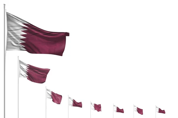 Beautiful Many Qatar Flags Placed Diagonal Isolated White Space Your — Stock Photo, Image