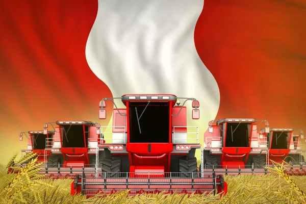 Industriële Illustratie Van Veel Rode Landbouw Combineren Oogstmachines Het Landbouwveld — Stockfoto