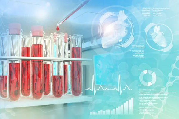 Reageerbuisjes Het Biotechnologiekantoor Bloedtest Hemoglobine Natrium Medische Illustratie Met Creatieve — Stockfoto