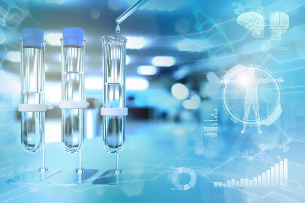 现代化学学院临床中的实验室试管 细菌设计背景下的可饮用水水质试验 医学三维图解 — 图库照片