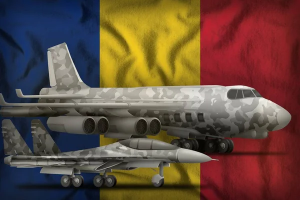 Luftstreitkräfte Mit Grauer Tarnung Auf Dem Hintergrund Der Rumänischen Flagge — Stockfoto