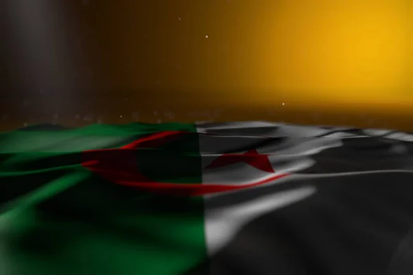 Underbar Mörk Bild Algeriet Flagga Ligger Gul Bakgrund Med Bokeh — Stockfoto