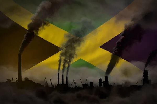 Küresel Isınma Kavramı Jamaika Bayrağı Arka Planında Bulunan Bitki Borularından — Stok fotoğraf