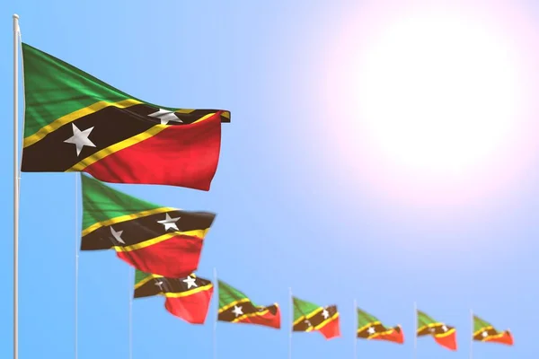 Pretty Many Saint Kitts Nevis Flags Placed Diagonal Selective Focus — Stock Photo, Image