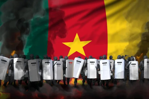 Kamerun Tiltakozás Megállás Koncepció Rendőrtisztek Erős Füst Tűz Védő Kormány — Stock Fotó