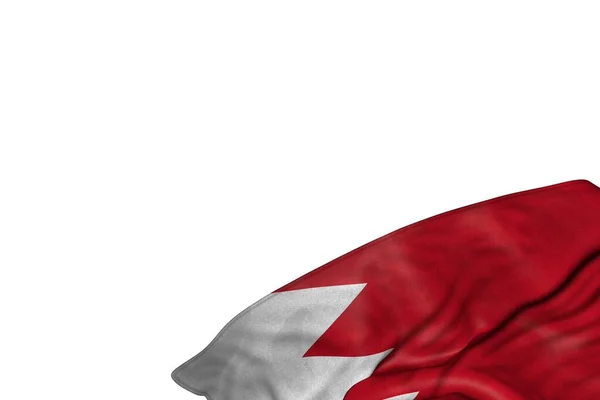 漂亮的巴林国旗 大大的折叠平放在右下角 与白色隔离 任何庆祝旗3D插图 — 图库照片