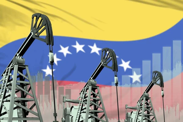 Venezuela oil and petrol industry concept, industrial illustration on Venezuela flag background. 3D Illustration