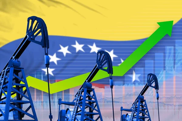 ベネズエラの石油産業の概念 産業図 ベネズエラの旗の背景に成長しているグラフ 3Dイラスト — ストック写真