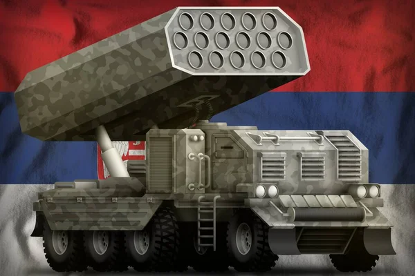 Rocket Artillery Missile Launcher Grey Camouflage Serbia Flag Background Illustration — Stock Photo, Image