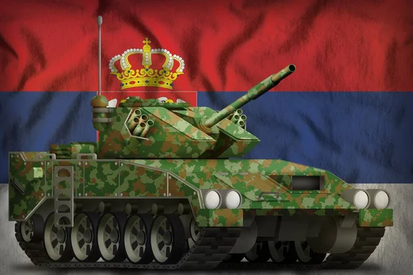 Lätt Tank Apc Med Sommar Kamouflage Serbiens Flagga Bakgrund Illustration — Stockfoto