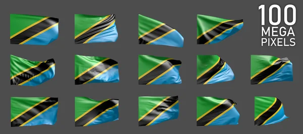 Bandera Tanzania Aislada Diferentes Imágenes Bandera Ondeante Sobre Fondo Gris — Foto de Stock