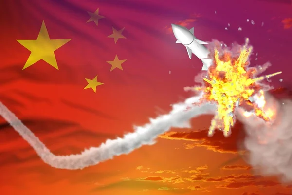 戦略ロケットは空気中で破壊され 中国の核ミサイル防衛コンセプト ミサイル防衛軍事産業3Dイラスト — ストック写真