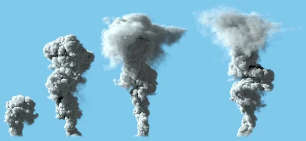 Różne Obrazy Ciężkich Jasnych Słupów Dymu Jak Wulkanu Lub Dużej — Zdjęcie stockowe