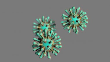 Yumuşak odak efektiyle dönen Coronavirus COVID-2019 (COVID-19), gerçekçi 3D görüntü - 4K 60 FPS kusursuz döngü animasyonu alfa chanel ile