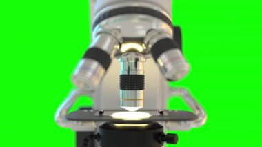 4K kavramsal medikal klipsli sanat - modern elektronik bilimsel mikroskop, bokeh efektli ön görüş - kromakey kullanımı için yeşil ekran, UHD 60 FPS 3D animasyon