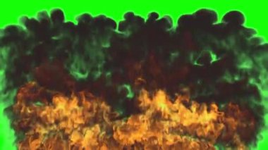 4K UHD koyu renk güvenlik duvarı veya siyah dumanla yanan ateş hattı - krom anahtar kullanımı için yeşil ekranda izole - 60 FPS 3D animasyon
