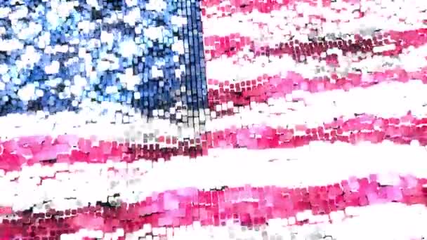 Яркий 60Fps Современный Флаг Сша Сияющих Пикселях Окрашенных Синий Красный — стоковое видео