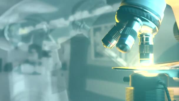 60Fps Wetenschappelijk Laboratorium Concept Wetenschappelijke Farmaceutische Elektronische Microscoop Aan Het — Stockvideo