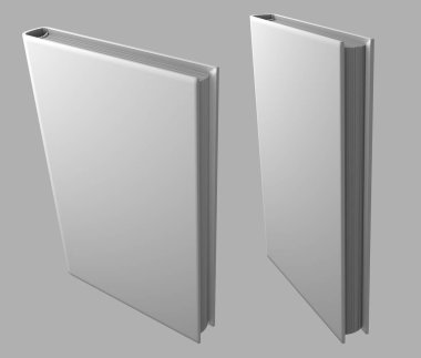 Nesnenin 3d çizimi - çok detaylı beyaz kapalı kitap, bilgi kavramı gri arkaplanda izole