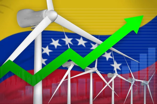 ベネズエラ風力発電上昇チャート 矢印アップ 環境エネルギー産業イラスト 3Dイラスト — ストック写真