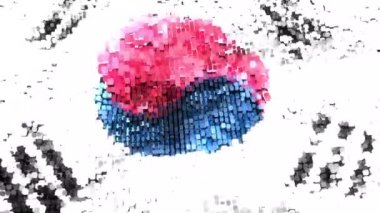 Çok parlak 60FPS modern Kore Cumhuriyeti (Güney Kore) bayrağı mavi, kırmızı, beyaz dalgalı parlayan parlayan pikseller - soyut 3D dikişsiz animasyon UHD 4k