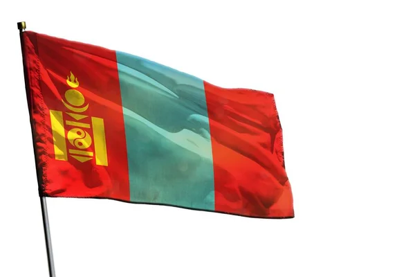 Fladderende Mongoolse Vlag Geïsoleerd Witte Achtergrond — Stockfoto