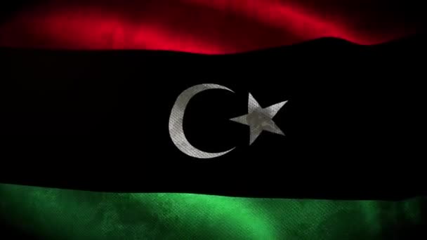 60Fps Dark Grunge Libya Flag Shabby Fabric Texture Waving Uhd — Stock video