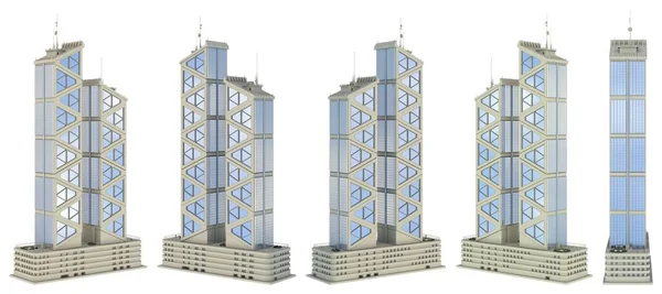 Conjunto Renderizados Diseño Ficticio Edificios Altos Futuristas Dos Torres Cristal —  Fotos de Stock
