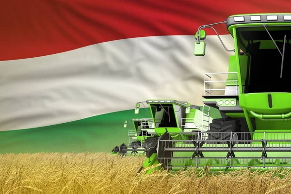 Industriële Illustratie Van Groene Moderne Maaiers Combineren Met Hongaarse Vlag — Stockfoto