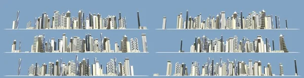 City Expanding Concept Set Van Gedetailleerde Renders Van Moderne Wolkenkrabbers — Stockfoto