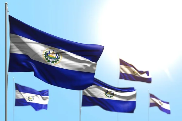 Краса Прапорів Сальвадору Проти Блакитного Неба Боке Будь Який Прапор — стокове фото