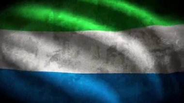 60FPS koyu grunge Sierra Leone bayrağı pejmürde kumaş dokusu dalgalanması, UHD 4k 3d kusursuz döngü animasyonu