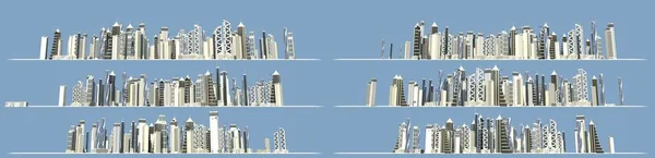 Gedetailleerde Renders Van Moderne Structuren Vormen Stad Skyline Geïsoleerd Lucht — Stockfoto