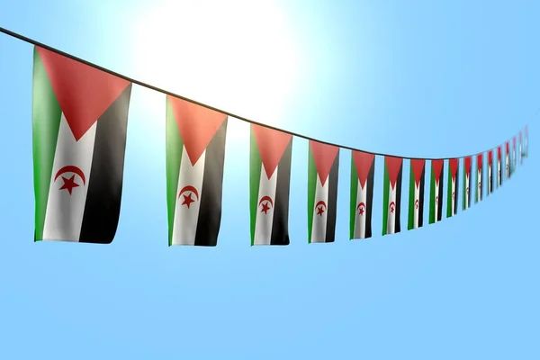 Underbara Många Västsahara Flaggor Eller Banderoller Hänger Diagonalt Sträng Blå — Stockfoto