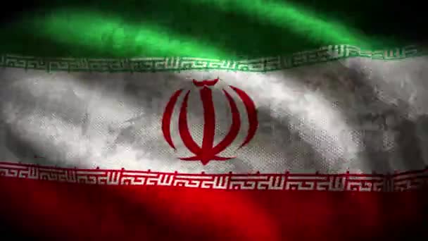 60Fpsダークグランジ緑 白で色付けされたイランの旗は みすぼらしい生地の質感が手を振っ Uhd 3Dシームレスループアニメーション — ストック動画